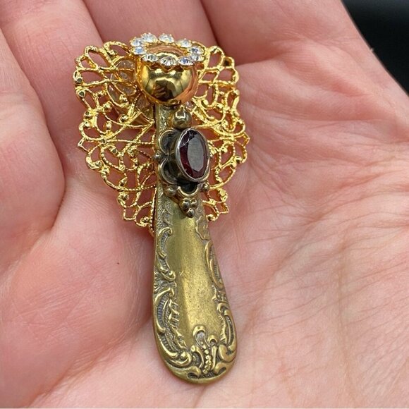 Artisan Heavenly Angel Pin Made of Vintage Spoon and Real Garnet Centre - Picture 10 of 12